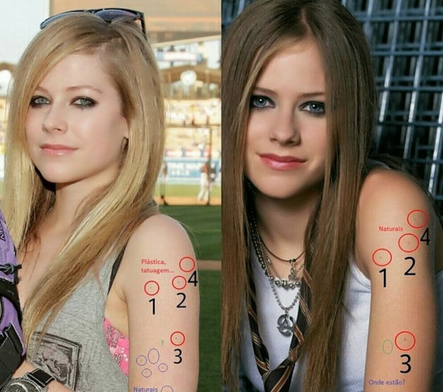 Disappearing freckles and a darker hair color? Clear evidence that Avril died and was replaced by a doppelganger.